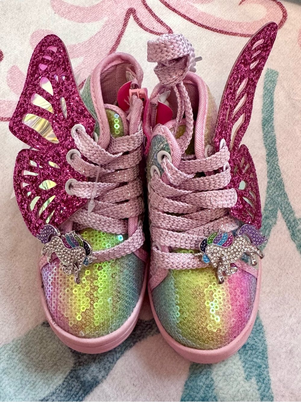 Lola + The Boys Pink Sequin Rainbow Unicorn Wing Sneakers